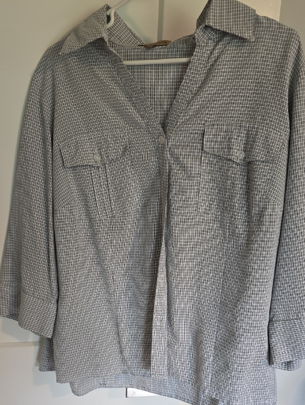 Notations Gray and White Checked Button-Up Shirt
